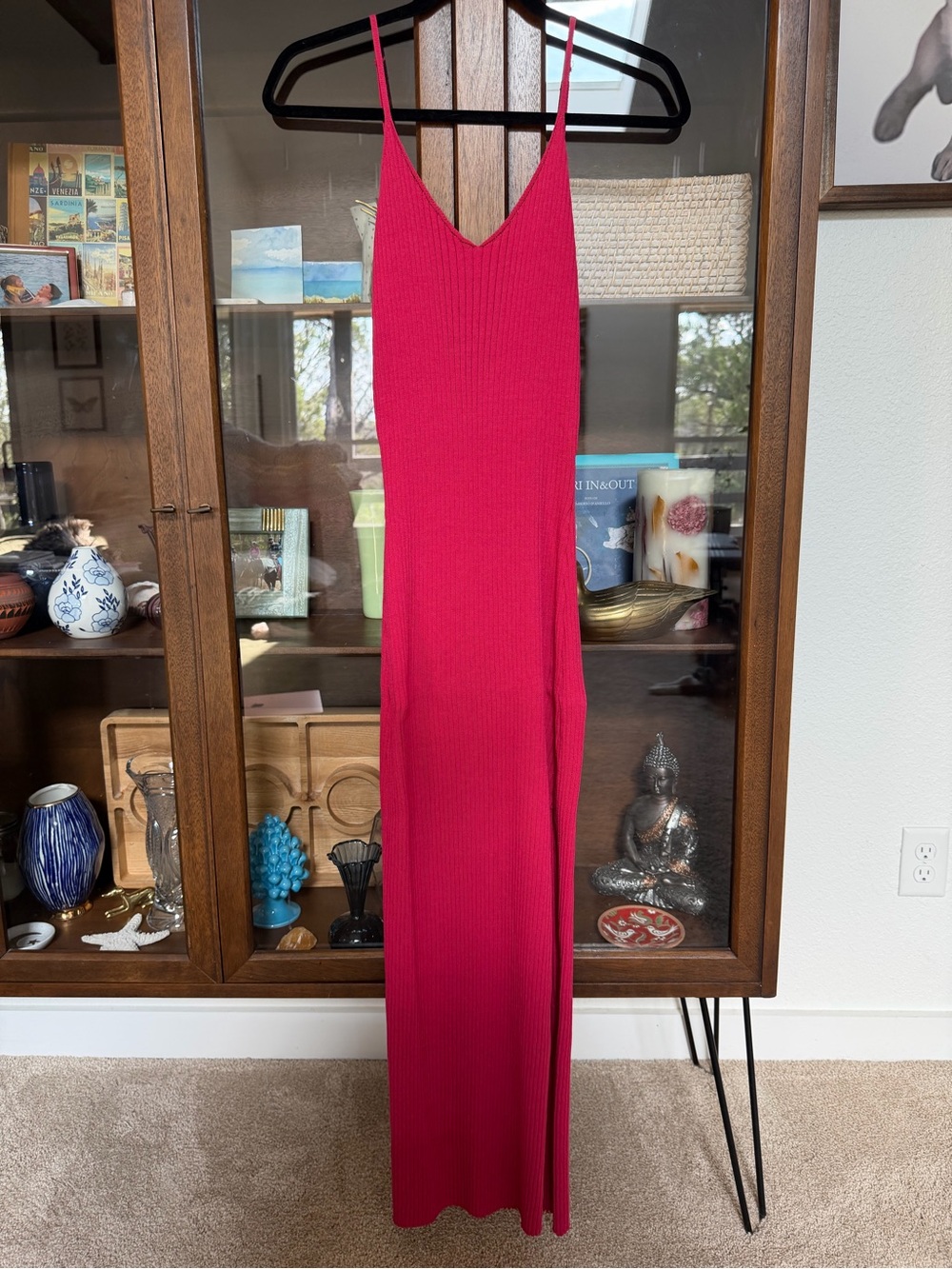 Anthropologie Women's Hot Pink Ribbed Slip Dress
